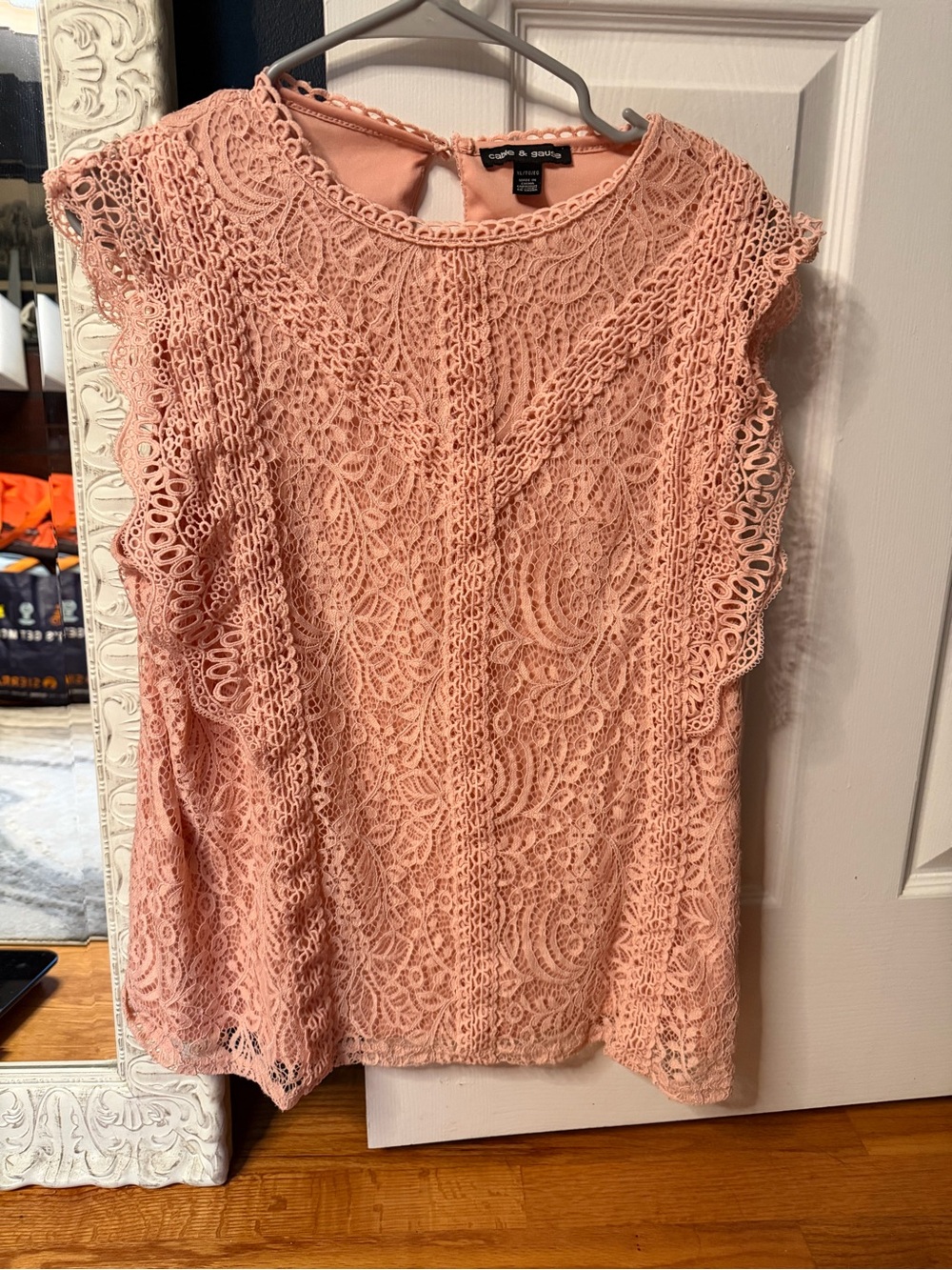 Cable & Gauge Pink Lace Flutter Sleeve Blouse